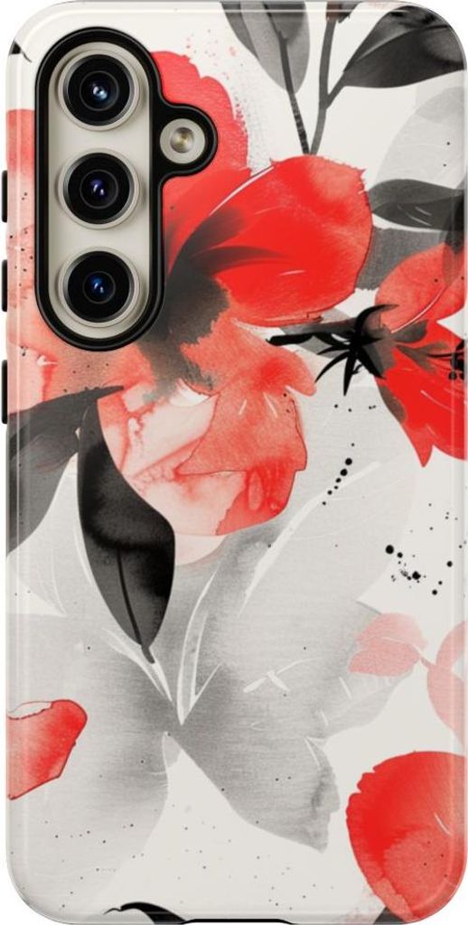 Rotes und schwarzes Aquarell-Blumenmuster – Hülle Kompatibel mit Samsung Galaxy S24