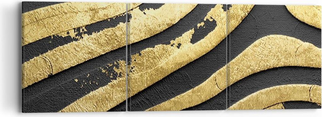 Bild auf Leinwand - Leinwandbild - 3 Teile - Abstraktion dreidimensional Gold - 90x30cm - Wand Bild - Wanddeko - Wandbilder - Leinwanddruck - Bilde...