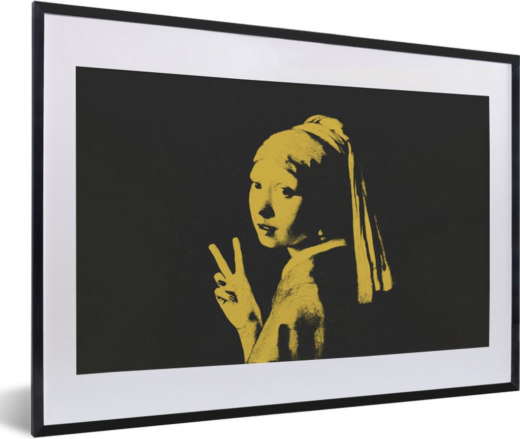 MuchoWow Gerahmtes Poster Das Mädchen mit dem Perlenohrring - Vermeer - Frieden 60x40 cm - Poster mit Schwarzem Bilderrahmen Wandposter Rahmen F...