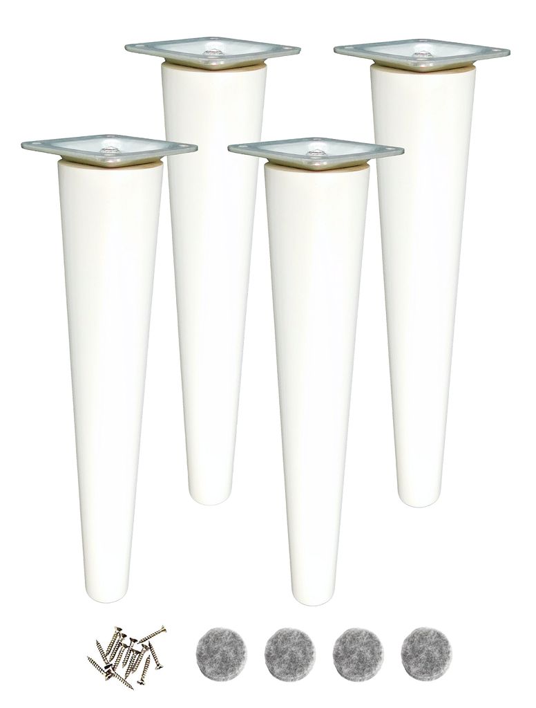 4x Holzbeine Möbelbeine – Gerade 30 cm – Montageset – Buche Weiß lackiert
