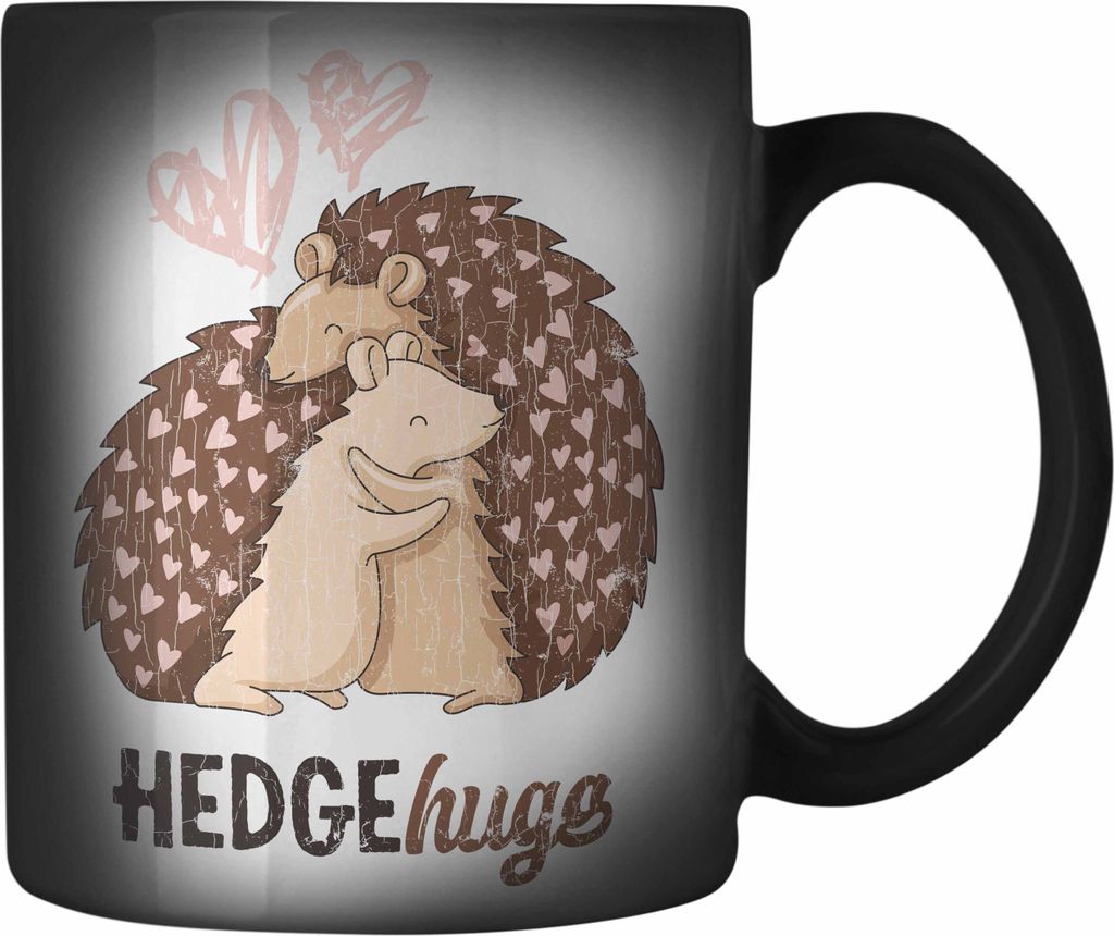 Trendation - Valentinstag Farbwechsel Zauber-Tasse Geschenk für Ihn Sie Lustig Hedgehugs Geschenkidee Becher Freund Freundin Liebe Paare (Schwarz)