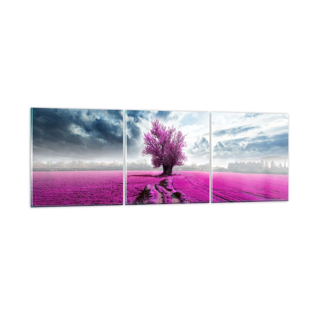 Bilder auf glas - Heidefeld Baum Wolken Landschaft - 150x50cm - Glasbilder - Wandbilder - Kunstdruck - zum Aufhängen bereit - Wanddekoration aus G...