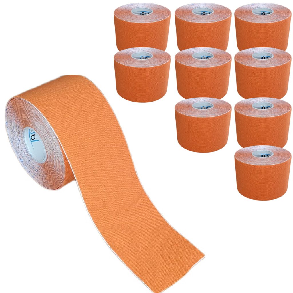 10 Rollen - Tapefactory24 Getting Started Kinesiologie Tape 5cm x 5m - orange, Tapes Taping Klebeband Tapeverband Bandage wasserfest