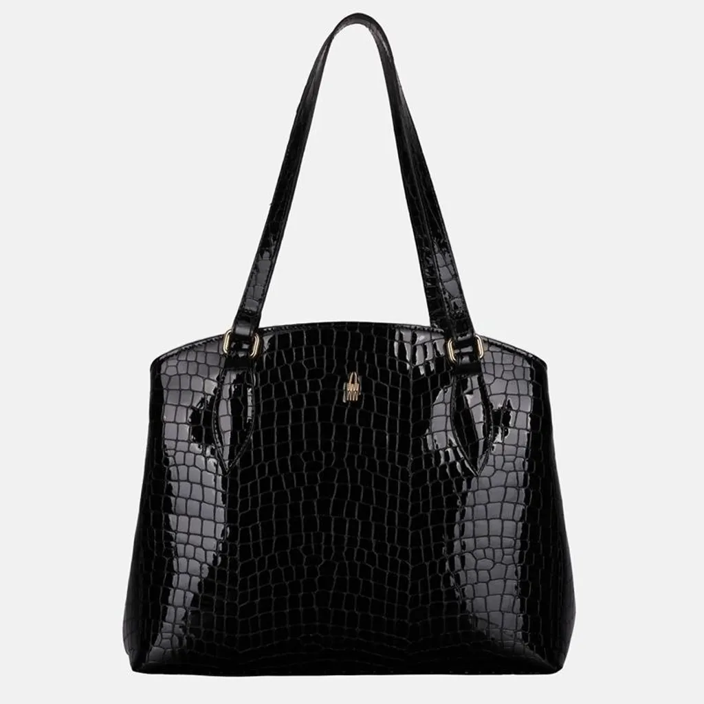 Sac à main FLORENCE cuir laqué noir croco idéal pour le bureau