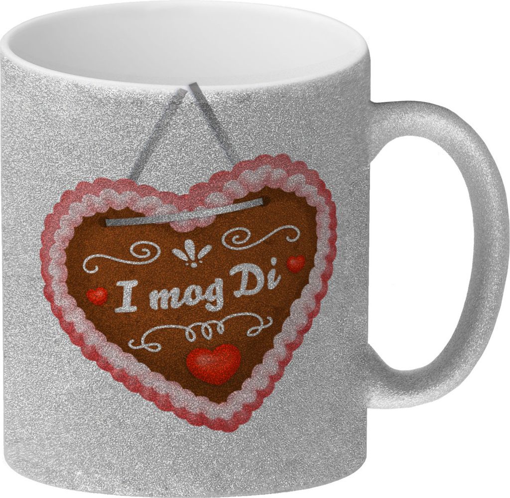 I mog di Glitzer-Kaffeebecher mit Lebkuchenherz