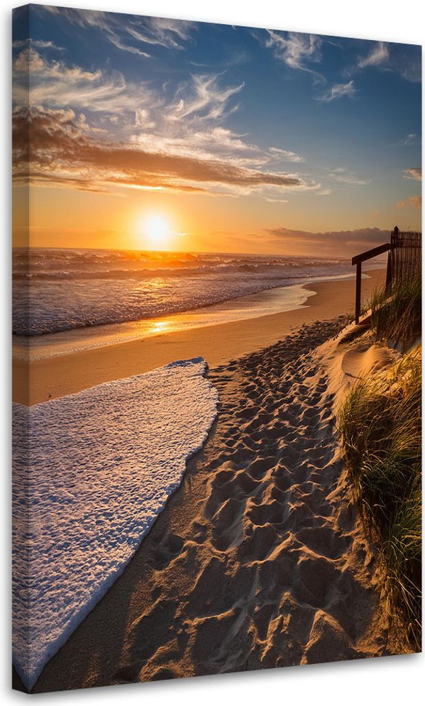 Leinwandbild Sonnenuntergang am Strand Landschaft 40x60 Feeby Orange bild für die wand bereit zum aufhängen