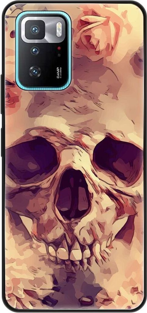 König Design Hülle kompatibel mit Xiaomi Poco X3 GT Kunststoff Soft Handyhülle - Handy Case Blumen Totenkopf