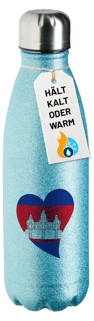 Huuraa Trinkflasche Kambodscha Flagge Herz 500ml Blue Edelstahl Wasserflasche Trinkflasche Geschenkidee