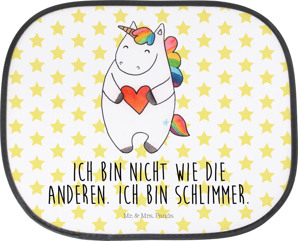 Mr. & Mrs. Panda Auto Sonnenschutz Einhorn Herz - Weiß - Geschenk, Einhörner, Freundin, Unicorn, Hitzeschutz, Lustig, Sonnenblende, Autosonnensch...