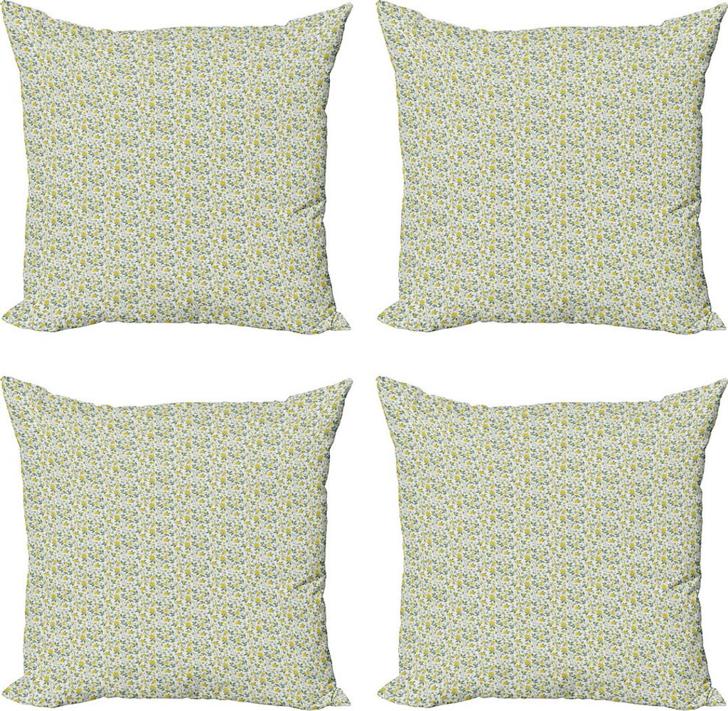 ABAKUHAUS Blume Kissenbezug Set (4 Stück), Blühende Land-Blumen, Moderner Doppelseitiger Digitaldruck, 60 cm x 60 cm, Grün, Gelb und Creme