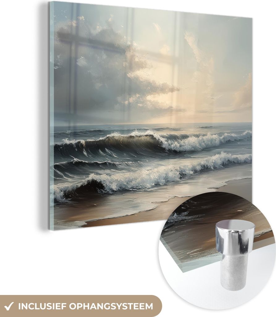 MuchoWow Glasbilder - Bilder auf Wandbild - Foto auf Glas Strand - Meer - Sonnenuntergang 40x40 cm Wanddekoration aus Glas - Acrylglasbild - Acrylb...