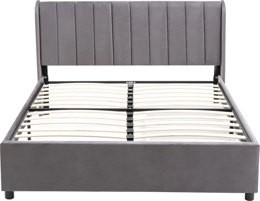 Lit 140x200cm avec 2 tiroirs et sommier, structure bois velours gris - 19