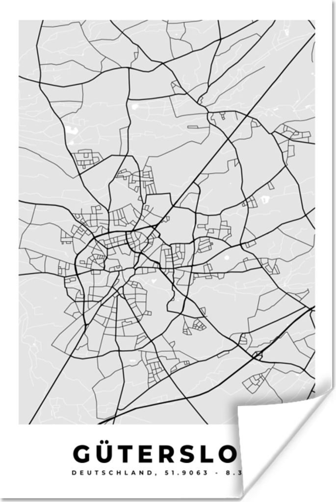 MuchoWow Poster Deutschland - Karte - Gütersloh - Karte - Stadtplan 40x60 cm - Plakate für die Wand - Poster Babyzimmer