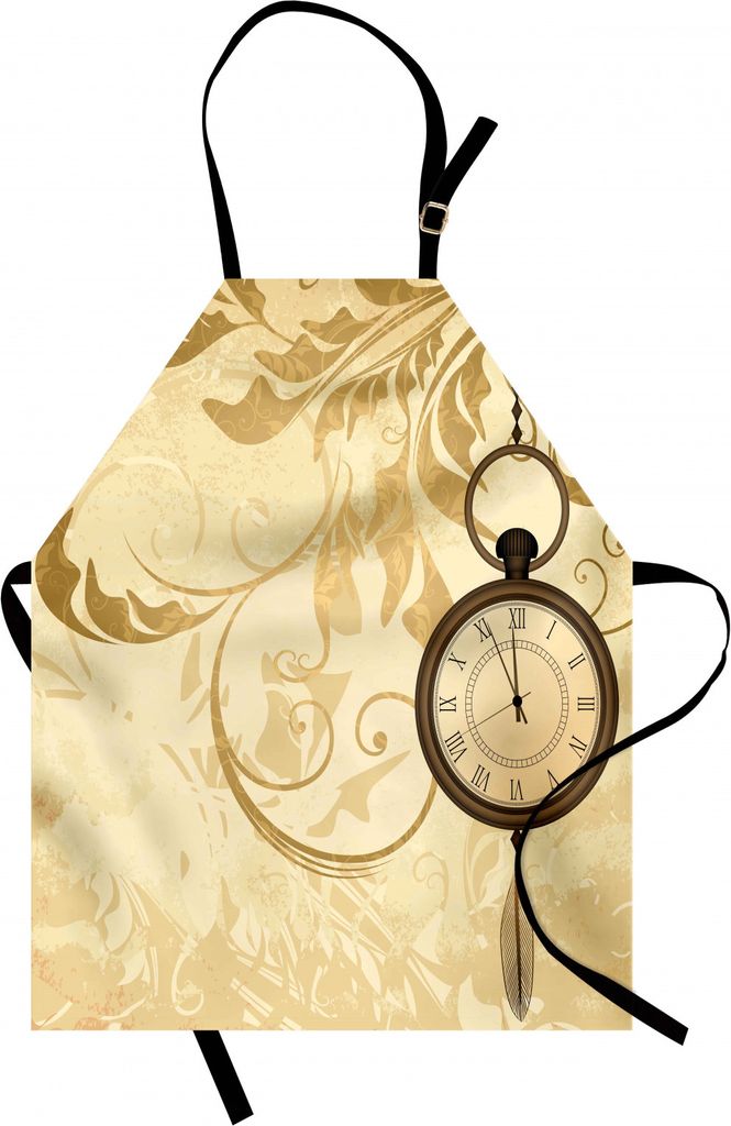 ABAKUHAUS Uhr Kochschürze, EIN Weinlese-Grungy Hintergrund-Entwurf mit Taschen-Uhren auf Ketten-romantischem Retro Kunst-Druck, Farbfest Höhenver...