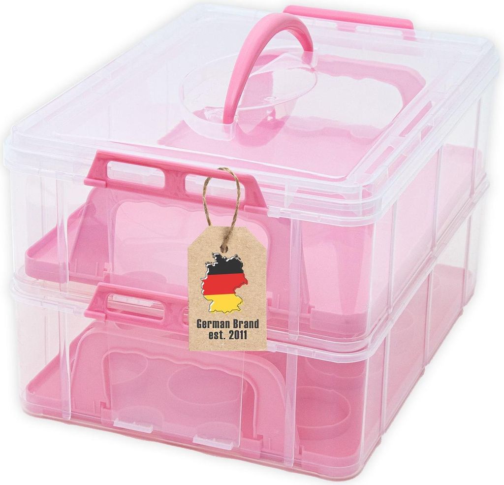 Intirilife Transportbox Behälter für Kuchen und Cupcakes 2 Etagen aus Kunststoff in Pink - 36.1 x 26.1 x 21.2 cm - Transportbehälter für Muffin...