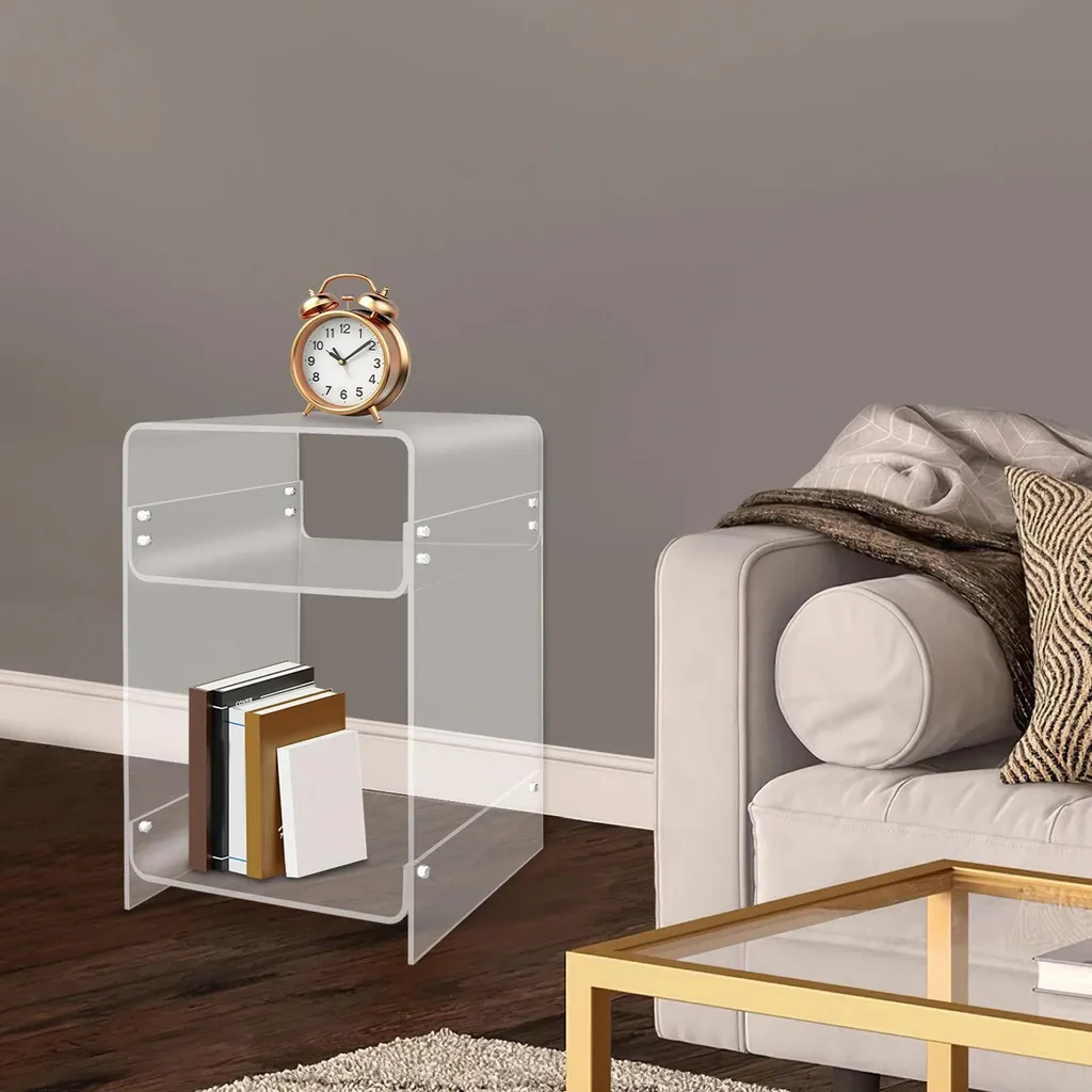 Petite table basse transparente pour petit salon - Rangement 3 étages - 6