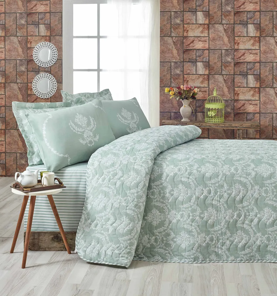 L'Essentiel Linge de Maison, Pure - Water Green, copriletti, verde lago, cotone, 160 x 220 cm