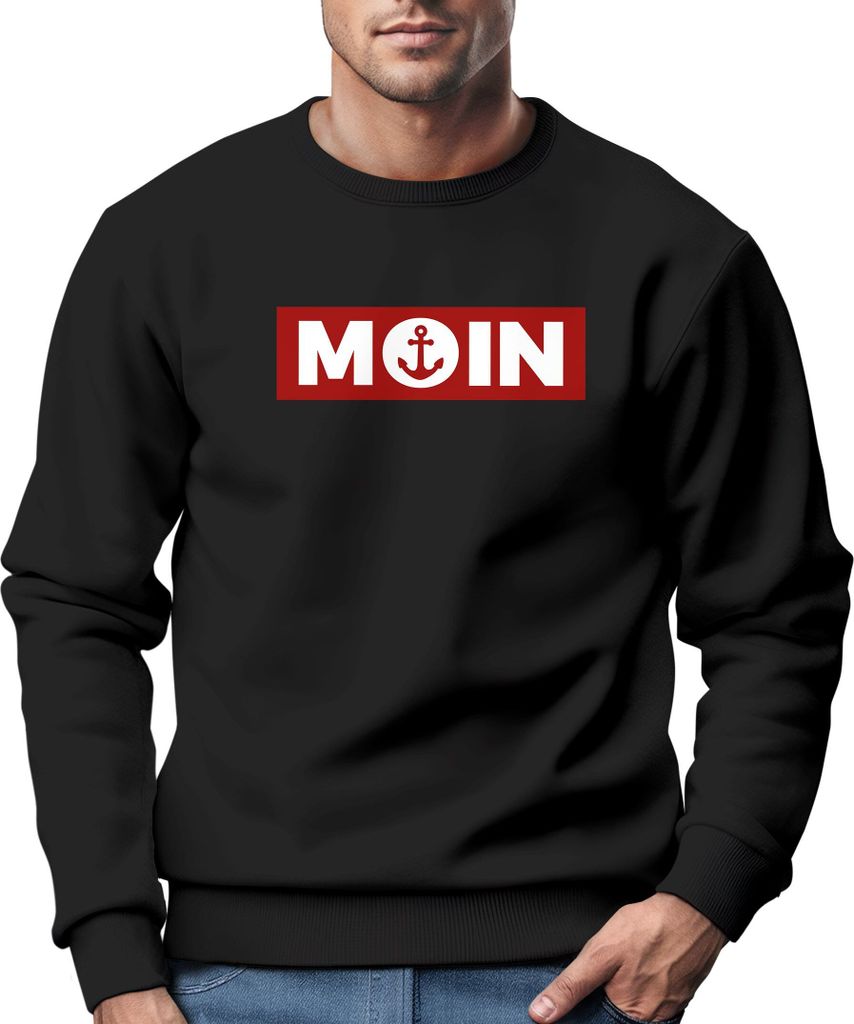 Sweatshirt Herren Moin norddeutsch Morgen Anker Rundhals-Pullover Neverless schwarz 3XL