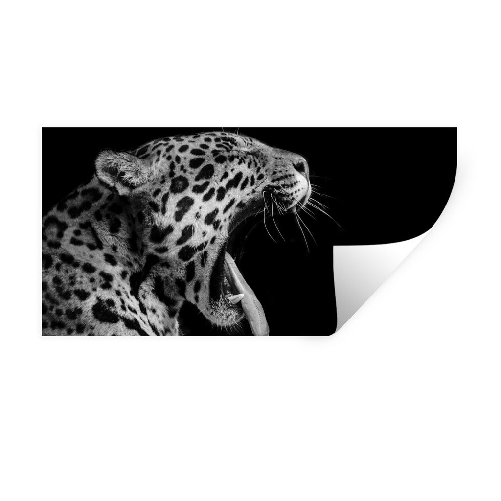 MuchoWow Wandtattoo Wandsticker Wandaufkleber Jaguar - Tier - Schwarz - Weiß 80x40 cm Selbstklebend und Repositionierbar - Aufkleber