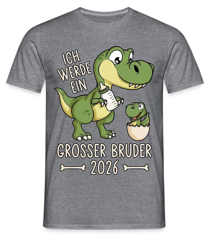 Spreadshirt Großer Bruder 2026 Ei Baby Dino Dinosaurier Männer T-Shirt, M, Graphit meliert