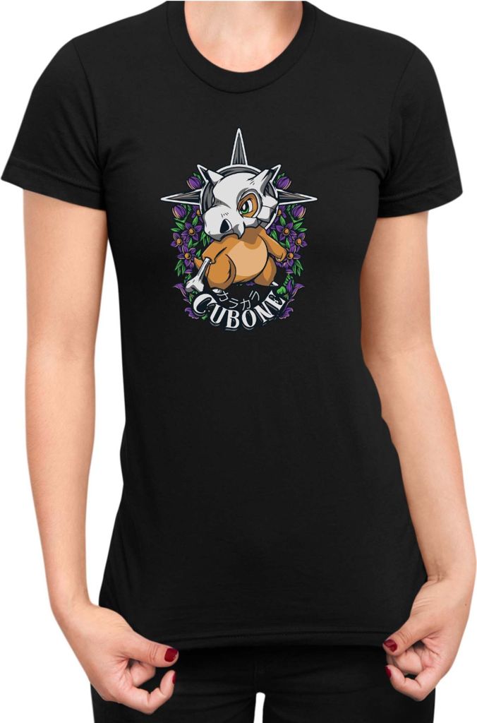 Damen T-Shirt Japan Anime Manga Pokemon Cubone, Lady XS / Schwarz