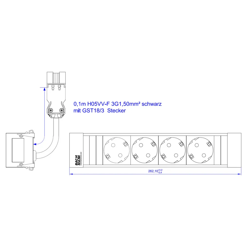 Bachmann 916.054 Bloc 4 Prises CEE 7/3 Profilé Alu avec Câble 0,20m
