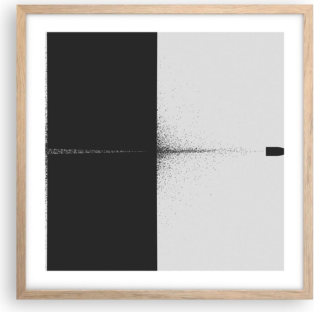 Gerahmtes Poster - Rahmen in heller Eiche - Kugel Schwarzweiß Modern - 50x50 cm - Wand Bild - Wanddeko - Wandbilder - Kunstposter - Wandposter - B...