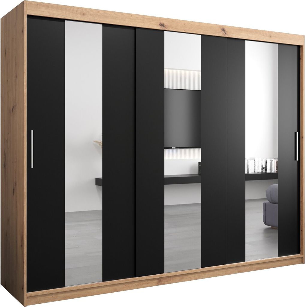 Kleiderschrank, Schiebetürenschrank Schlafzimmer, Schrank mit Spiegel POLE 250 cm
