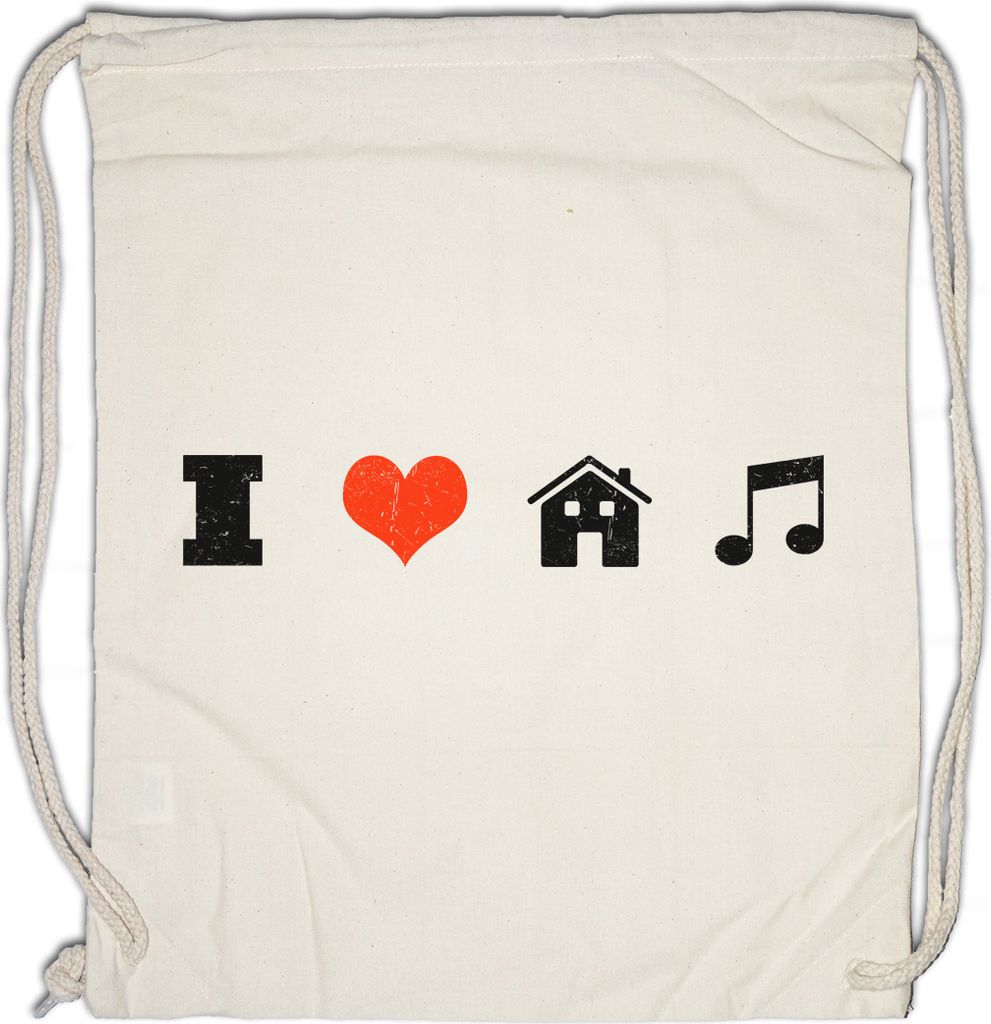 Urban Backwoods I Love House Music, Turnbeutel, Farbe: Beige