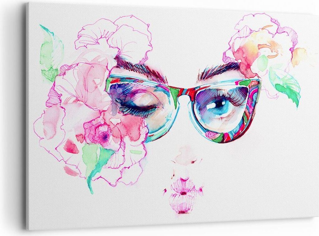 Bild auf Leinwand - Leinwandbild - Gläser Augapfel weiblich Farbe - 120x80cm - Wand Bild - Wanddeko - Leinwanddruck - Bilder - Kunstdruck - Wandde...