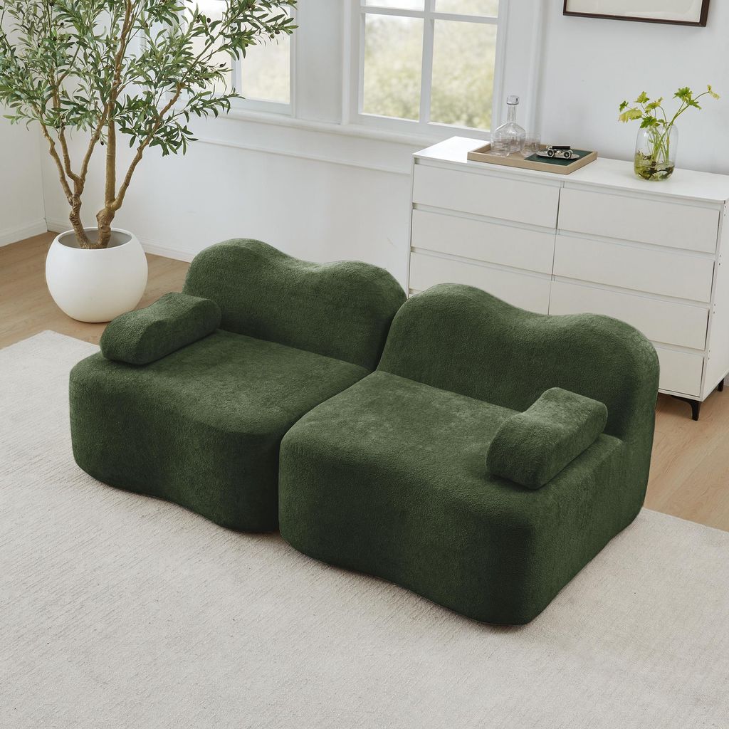 Modulares 2-Sitzer Sofa 32D Schaumstoff Couch Lounge-Set Wohnlandschaft rahmenlose Sitzgruppe tiefe Sitzfläche mit Samtbezug Grün