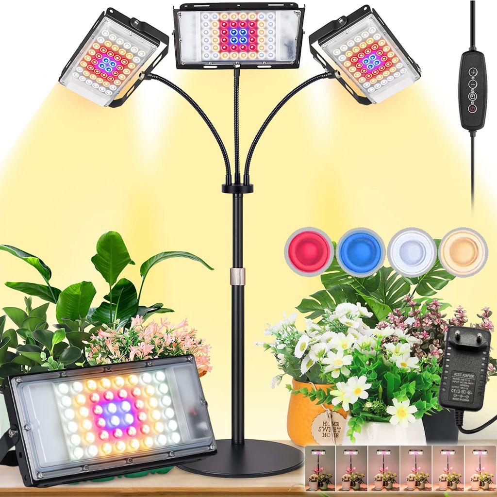 Pflanzenlampe LED Vollspektrum 3 Köpfe Flexibler Schlauch Pflanzenlicht mit Ständer Höhenverstellbar Wachstumslampe für Blumen Gemüse Hydropon...