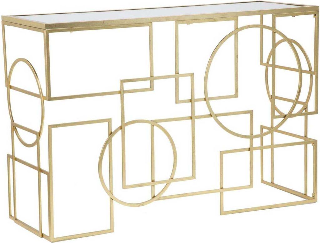 Rechteckiger Konsolentisch im Eingang aus goldfarbenem Metall 120x41cm mit verspiegelter Platte Marie