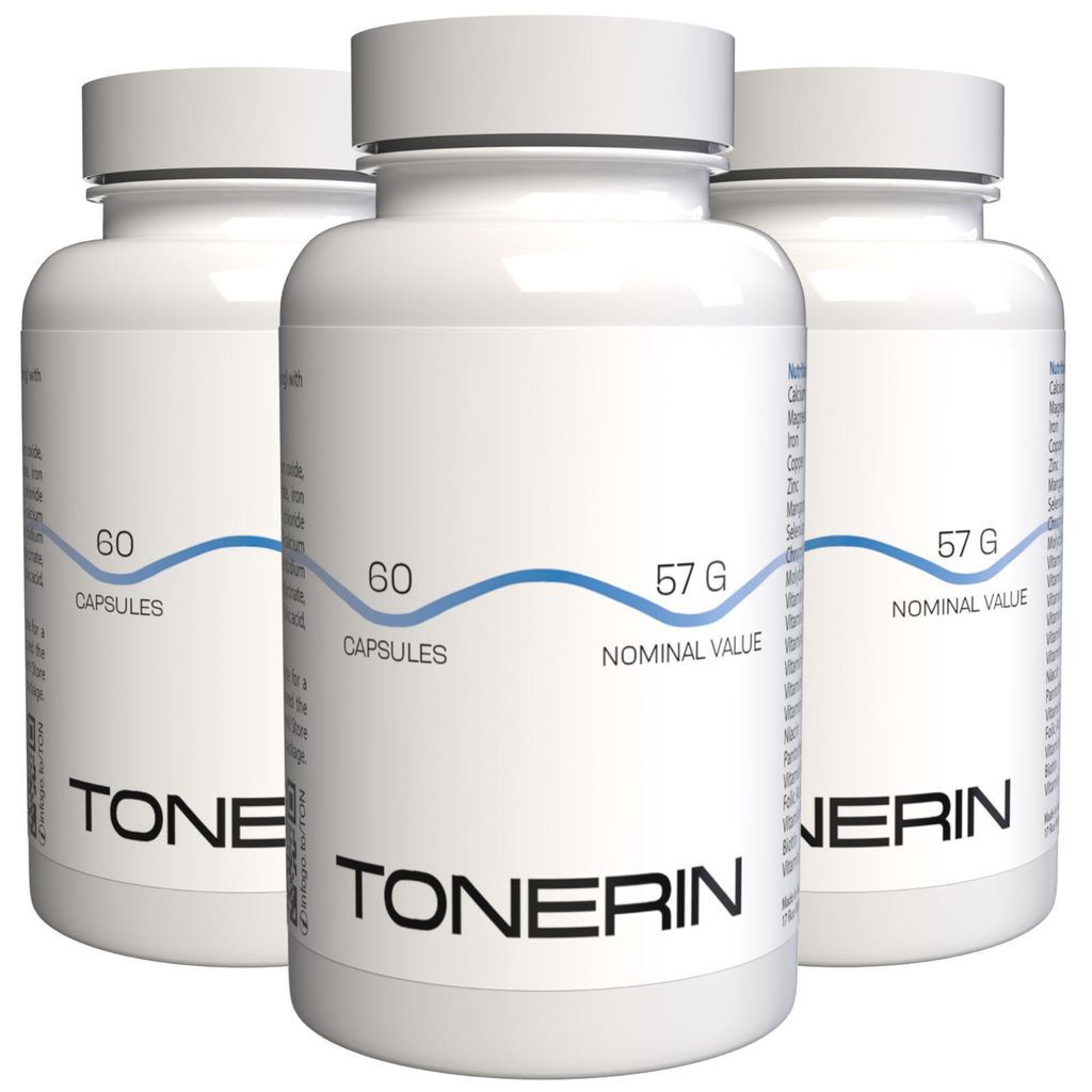 TONERIN - 180 Kapseln (3x60) hochdosiert - Original Rezept aus der Schweiz - Vegan & Pflanzlich mit Vitaminen & Mineralien - 3er Pack