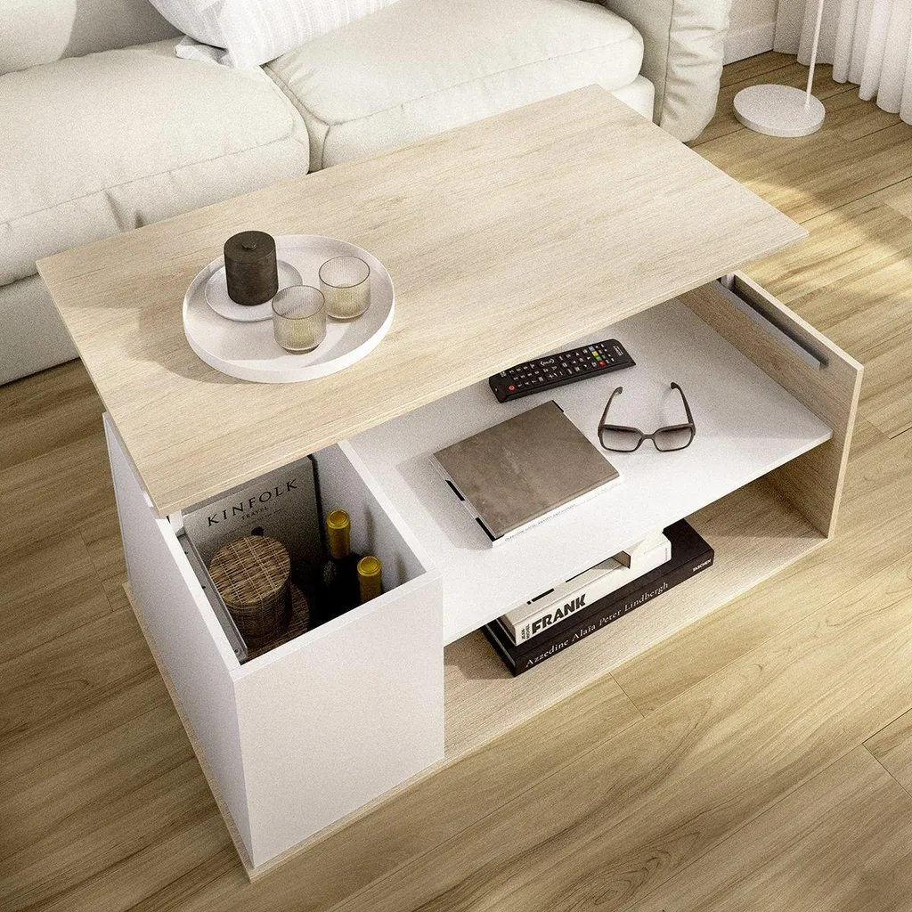 Fargo Table basse blanche 50x100x42h cm avec 3 compartiments ouverts - 7