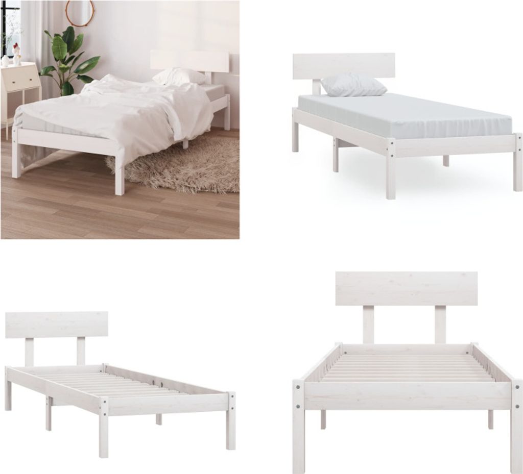 vidaXL Massivholzbett Weiß Kiefer 90x190 cm - Bettrahmen - Bettgestell - Bett - Holzbettrahmen