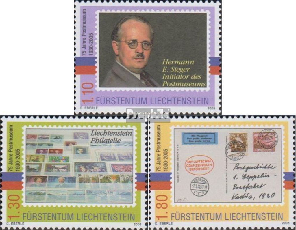 Briefmarken Liechtenstein 2005 Mi 1380-1382 (kompl.Ausg.) postfrisch Postmuseum