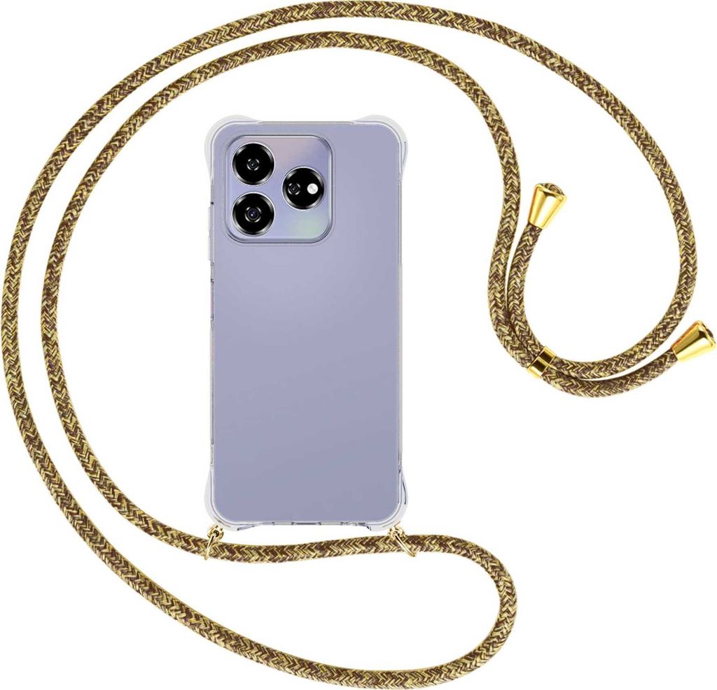 Handykette Backcover-Schutzhülle mit Band (Metall goldfarben) für ZTE Axon 60 4G/Blade V60 4G - braun+beige