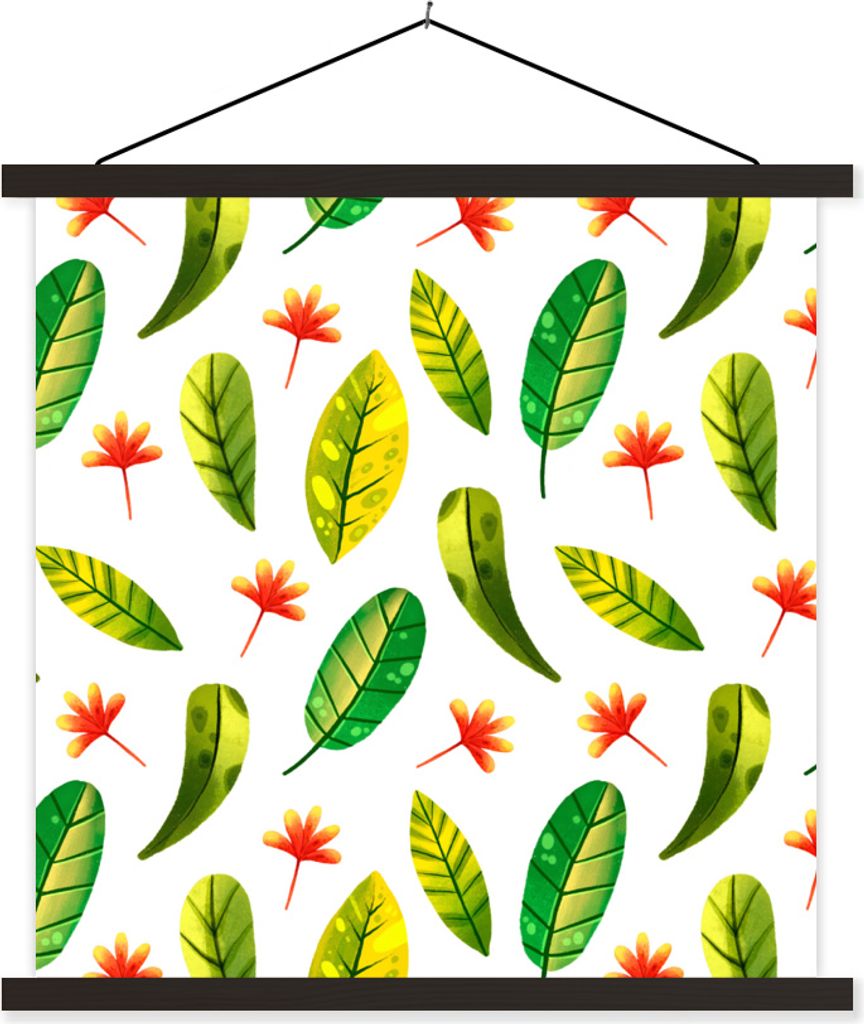 MuchoWow Textilposter Dschungel - Farben - Blätter 90x90 cm mit schwarzem Rahmen - Magnetisches