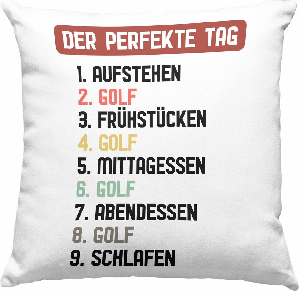 Trendation - Golfer Deko-Kissen mit Füllung 40x40 Geschenk Der Perfekte Tag Golfen Golfball Geschenkidee Männer Lustig Spruch (Rosa)