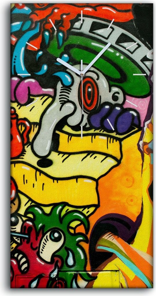 Wanduhr Uhr Wandbild Leinwand Geräuschlos 30x60 Graffiti Kunst städtisch - weiße Hände
