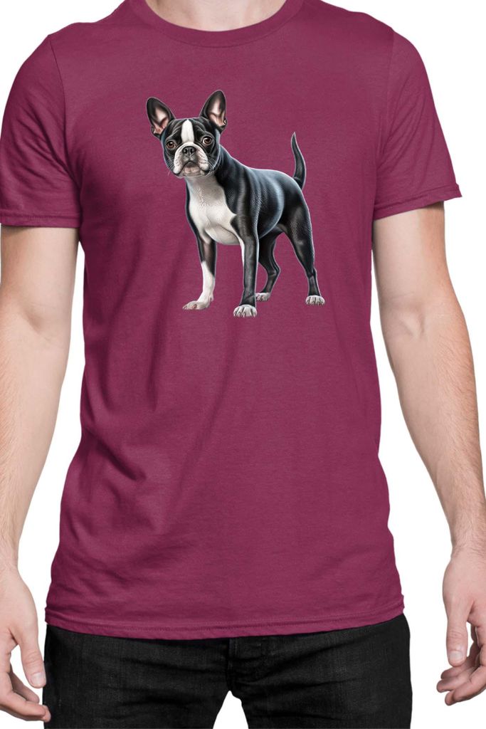 Herren T-Shirt Dogs Breeds Boston Terrier Dog Breed 008, Man S / Burgundy