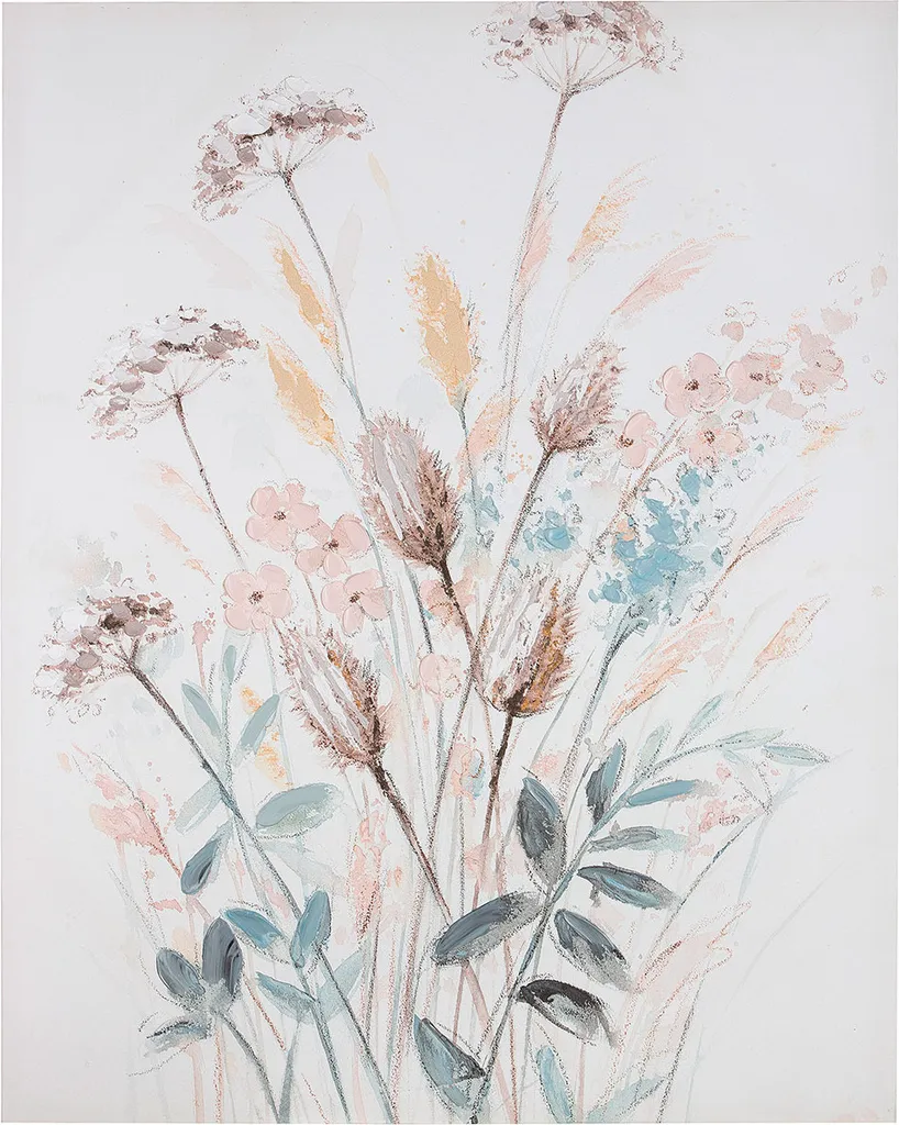 Tableau fleurs pour salon romantique cadre bois pin 80x100 cm rose chic