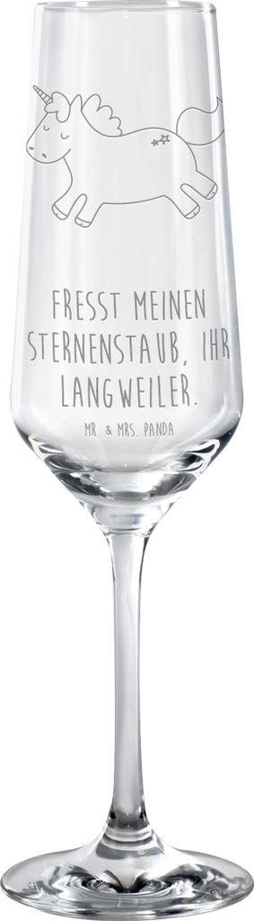 Mr. & Mrs. Panda Champagnerglas Einhorn Happy - Transparent - Geschenk, Einhörner, Unicorn, Sektglas mit Gravur, Sektkelch, Lächeln, Sektflöte, ...