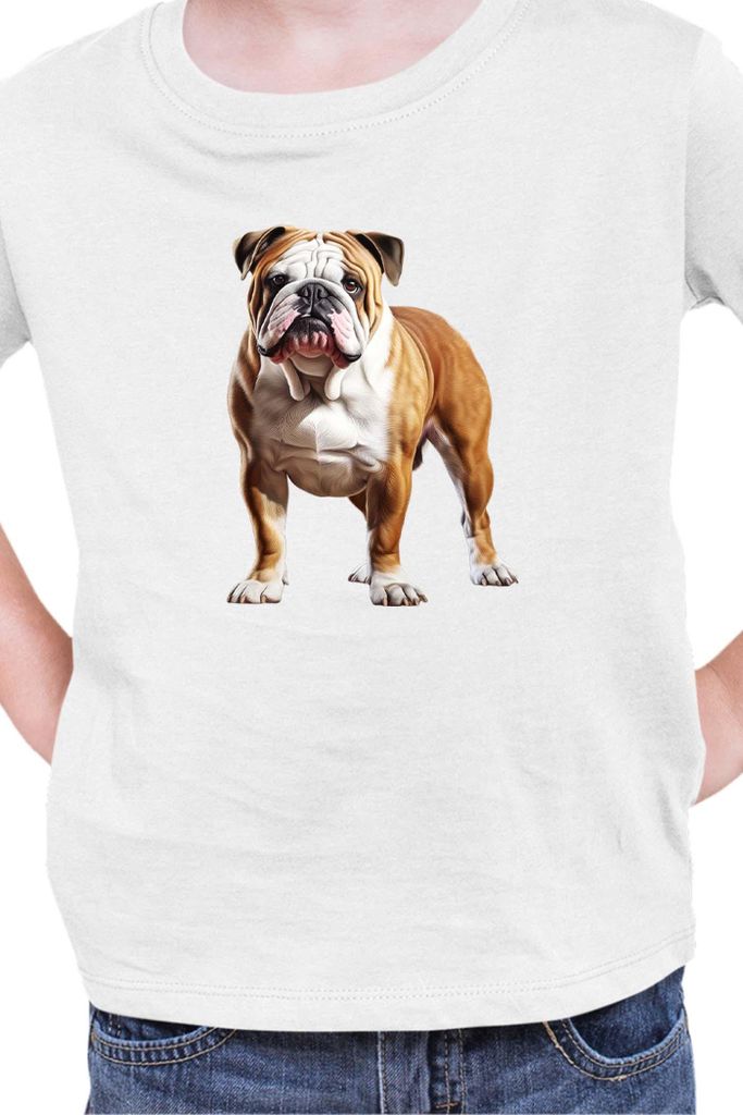 Kinder T-Shirt Dogs Breeds English Bulldog Dog Breed 005, 9-11 Jahr - 140 / Weiß