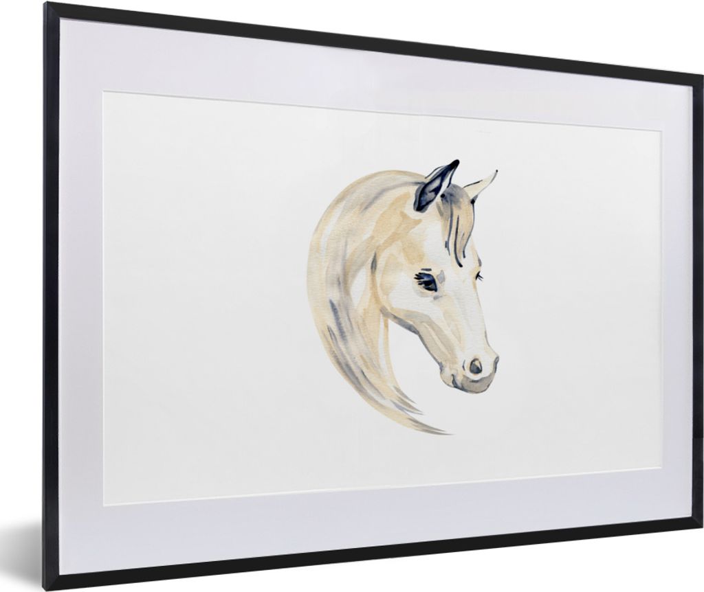 MuchoWow MuchoWow Gerahmtes Poster Pferd - Aquarell - Weiß - Mädchen - Kinder - Mädchen 60x40 cm - Poster mit zchwarzem Bilderrahmen - Schla...