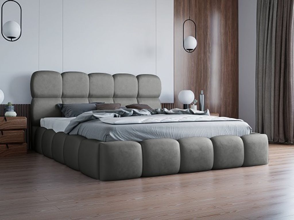 FURMEB24 - NOE - 160 x 200 cm - Polsterbett mit Bettkasten und Holzrahmen - Doppelbett mit h¶her Kopsttze - Ohne Matraze (Amor Velvet 4319)