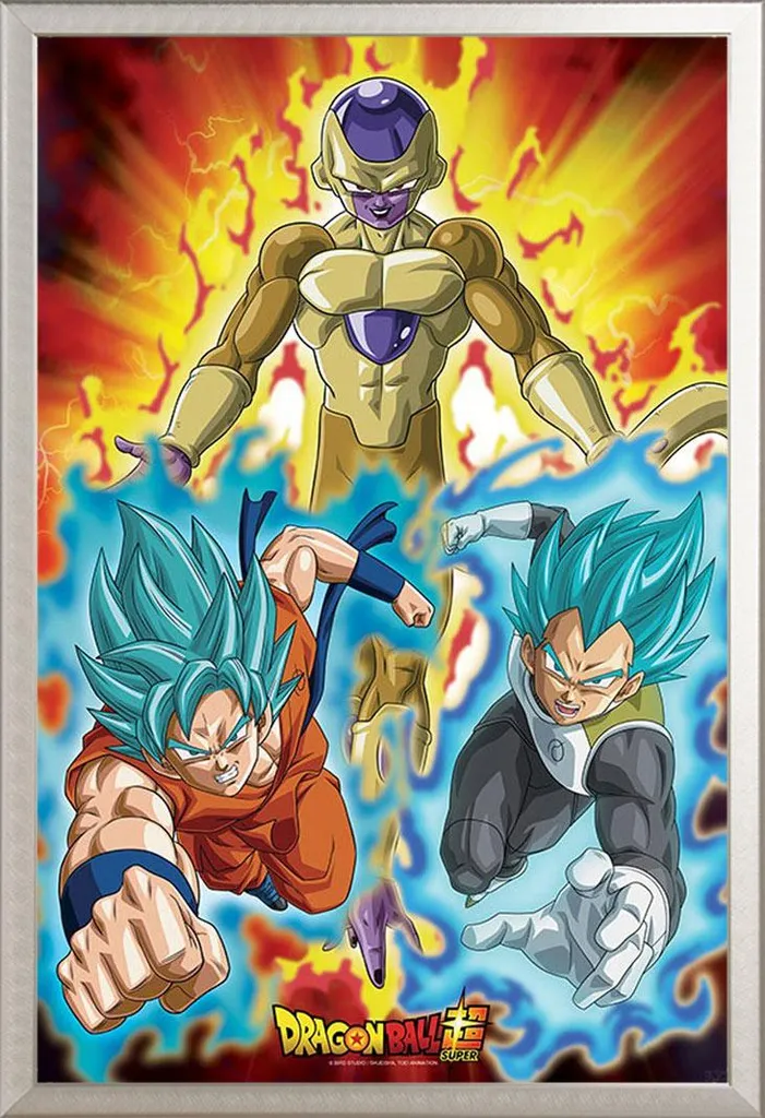 Quadro Dragon Ball Super Golden Freezer Cornice Alluminio Argento Shinsuke