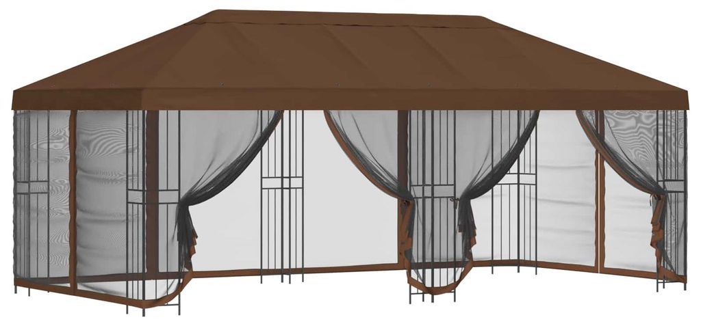 Pavillon mit Seitenwänden 6 x 3 m Braun Polyester und Stahl 190