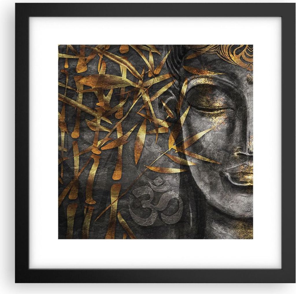 Gerahmtes Poster - Schwarzer Rahmen - Buddha Gold Bodhisattva - 30x30 cm - Wand Bild - Wanddeko - Wandbilder - Kunstposter - Wandposter - Bilderrah...